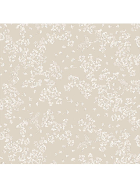 Rouleau de coton enduit Mille Ginkos naturel beige pour nappe au mètre