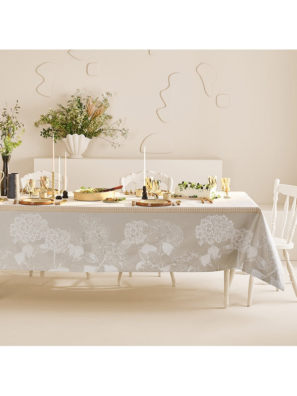 Nappe enduite sur mesure motif Mille Hortensias naturel beige