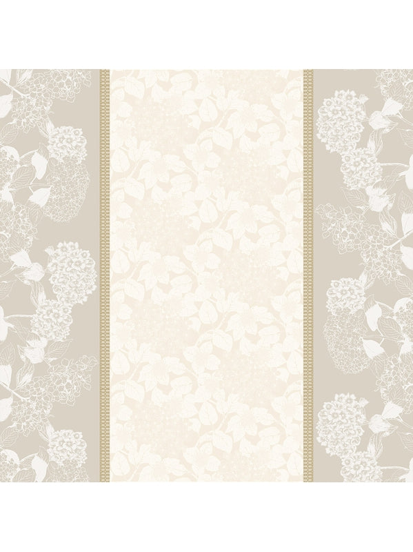 Nappe enduite sur mesure motif Mille Hortensias naturel beige