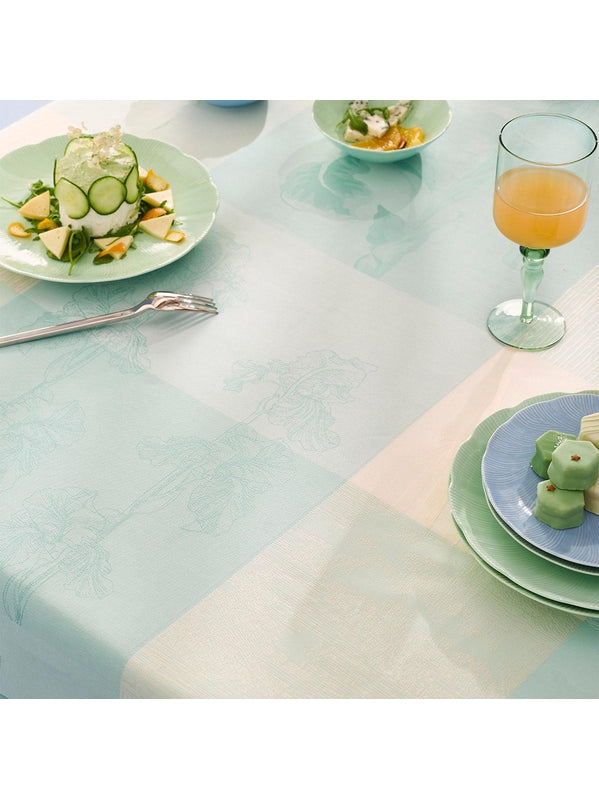 Nappe enduite 100% coton motif Mille Iris d'Eau coloris aqua bleu