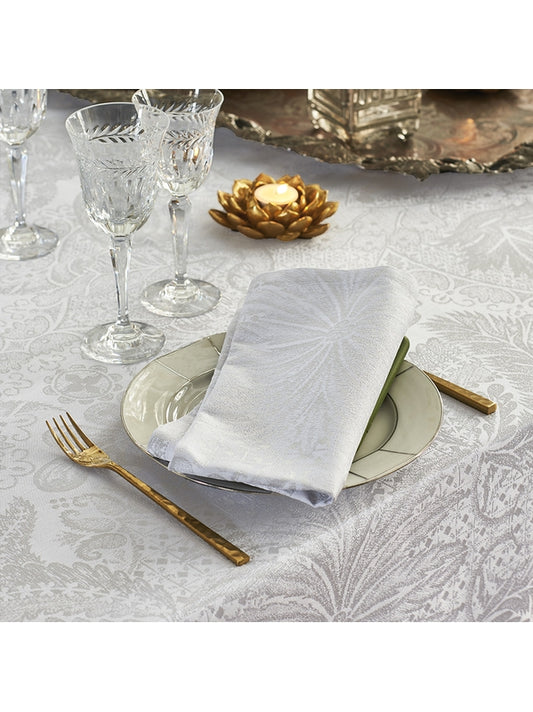 Nappe enduite 100% coton motif Mille Isaphire blanc, format 175 cm