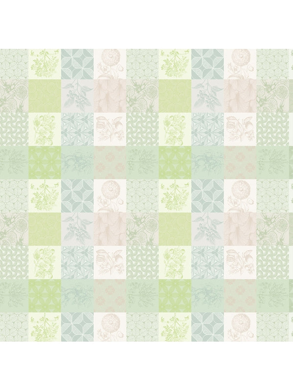 Tissu enduit vert 100% coton pour nappe sur mesure, motif Mille Parfums Verde
