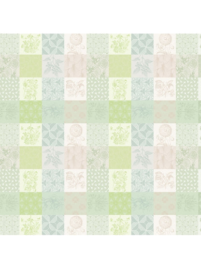 Tissu enduit vert 100% coton pour nappe sur mesure, motif Mille Parfums Verde