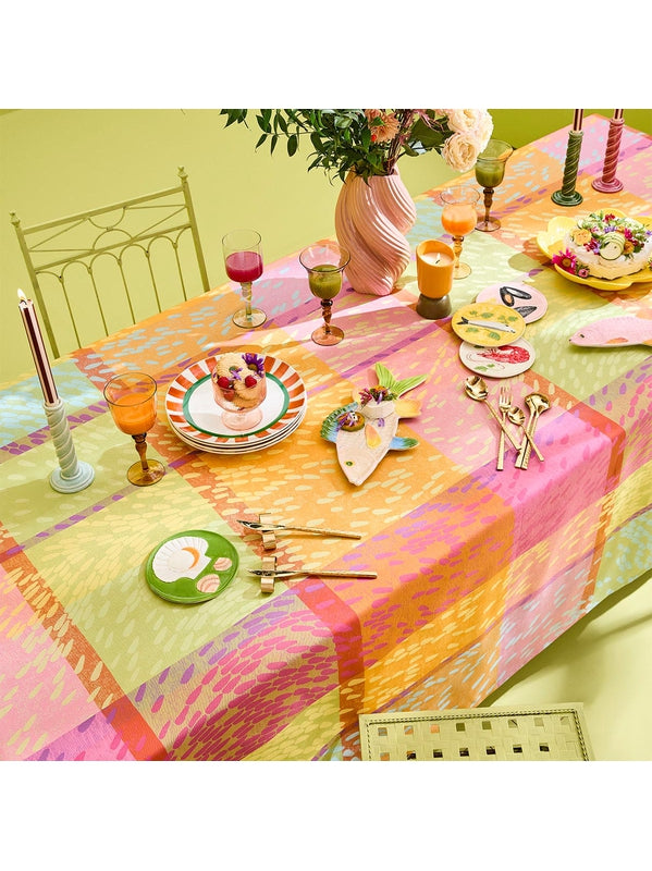 Nappe enduite Mille Sources Berlingot rose en coton, format 175 cm