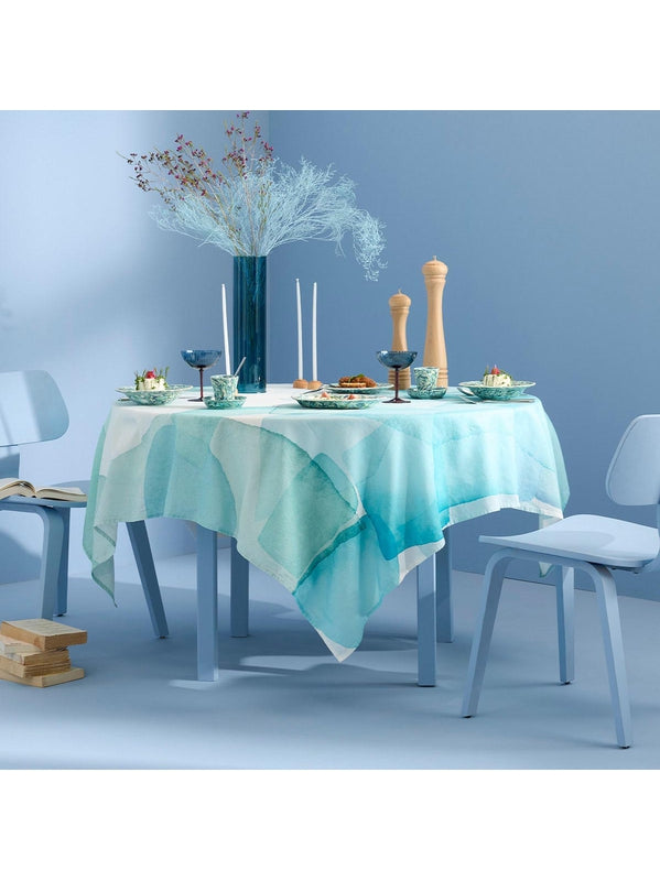 Nappe carrée Aqua Mineral bleu 115x115 en coton lin avec ourlets fins