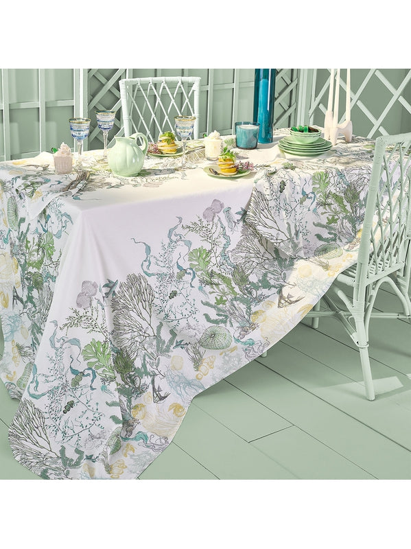 Nappe carrée Balade Marine Verde 115x115 en coton et lin, coloris vert