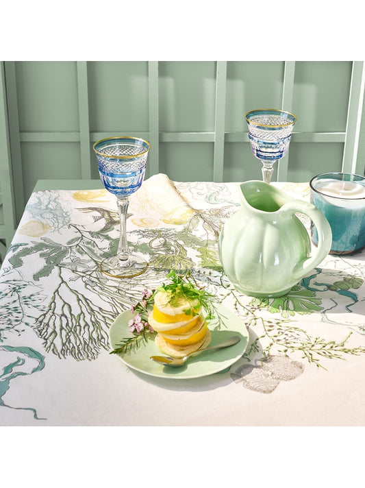 Nappe carrée Balade Marine Verde 115x115 en coton et lin, coloris vert