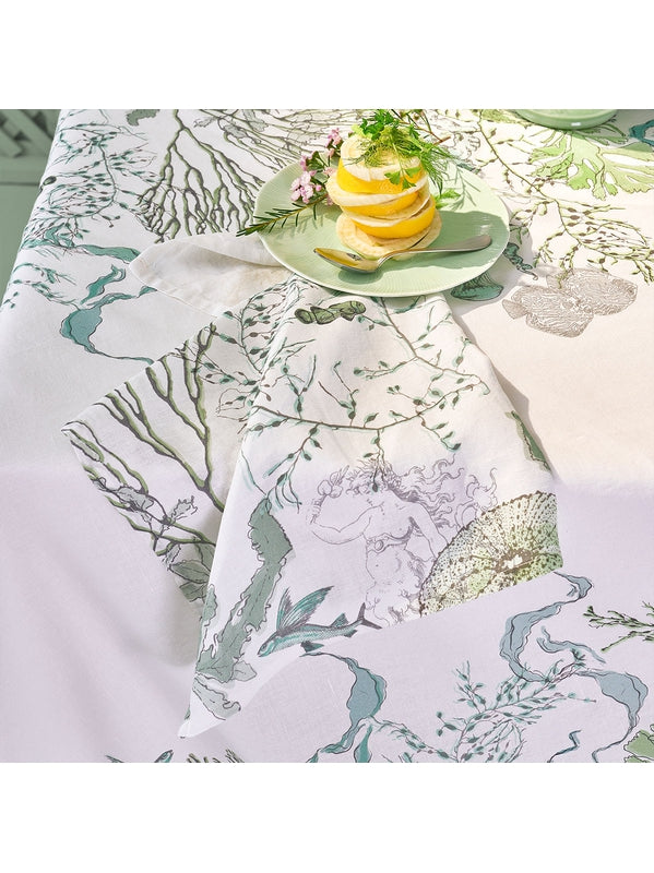 Nappe carrée Balade Marine Verde 115x115 en coton et lin, coloris vert