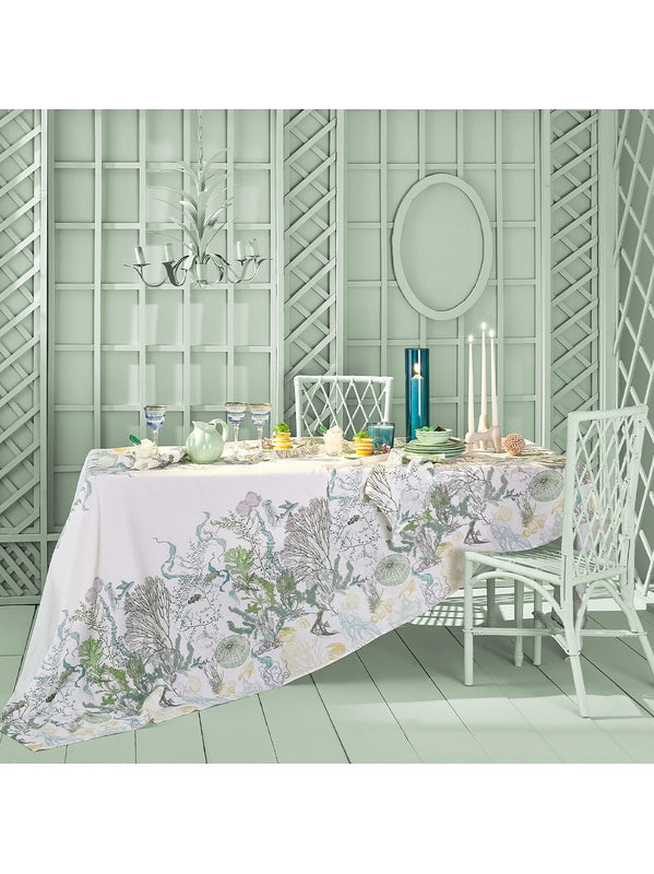 Nappe carrée Balade Marine Verde 115x115 en coton et lin, coloris vert