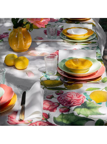 Nappe carrée multicolore motif citrons de menton 115x115 en coton et lin