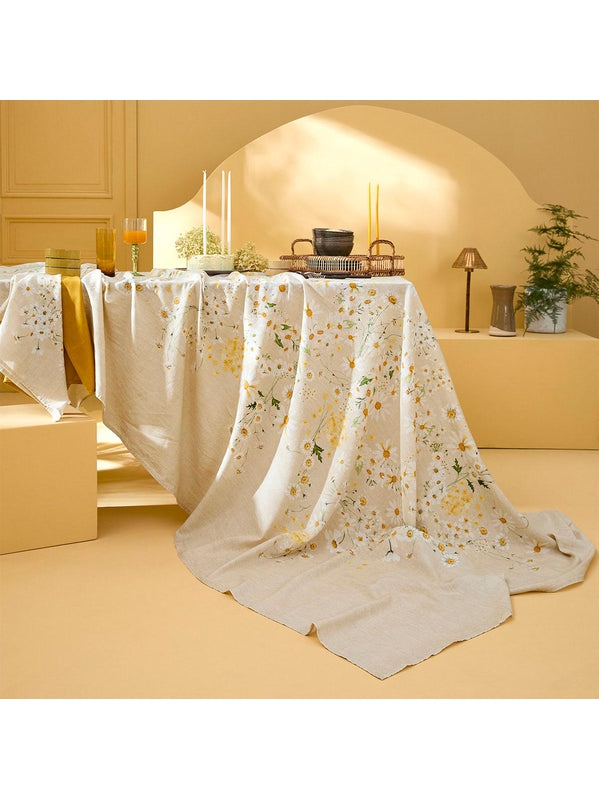 Nappe carrée Daisy chanvre beige 115x115 avec ourlets soignés