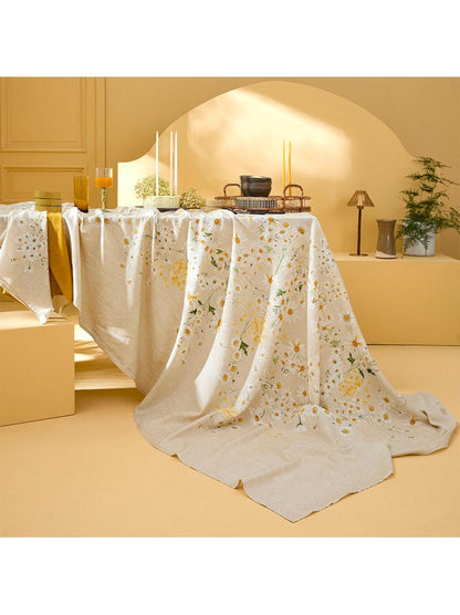 Nappe carrée Daisy chanvre beige 115x115 avec ourlets soignés