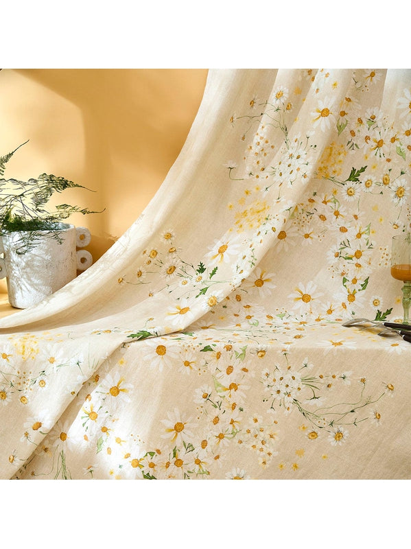 Nappe carrée Daisy chanvre beige 115x115 avec ourlets soignés