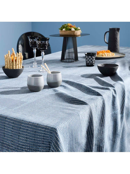 Nappe carree denim indigo 150x150 en coton prelave, vue de dessus