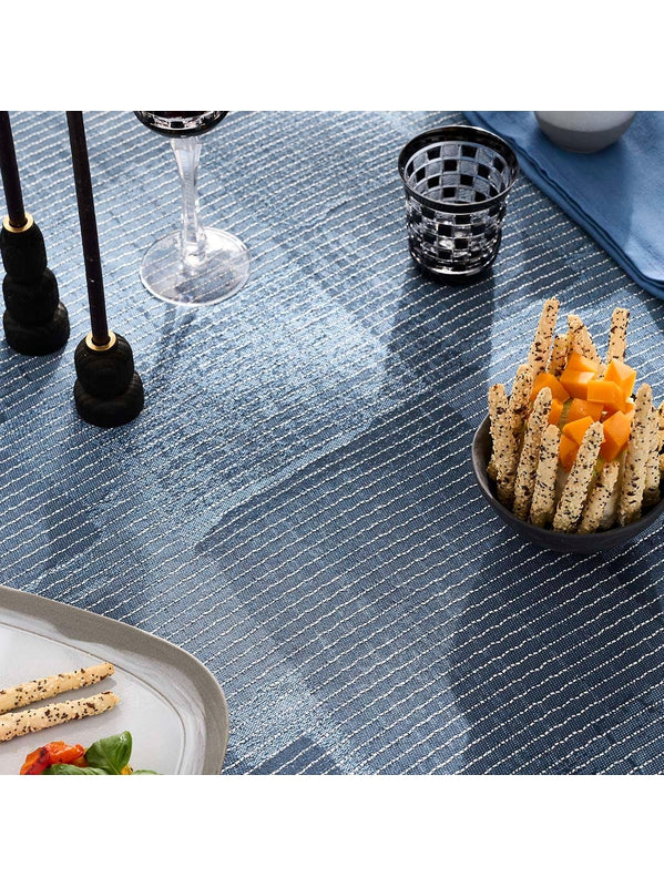 Nappe carree denim indigo 150x150 en coton prelave, vue de dessus