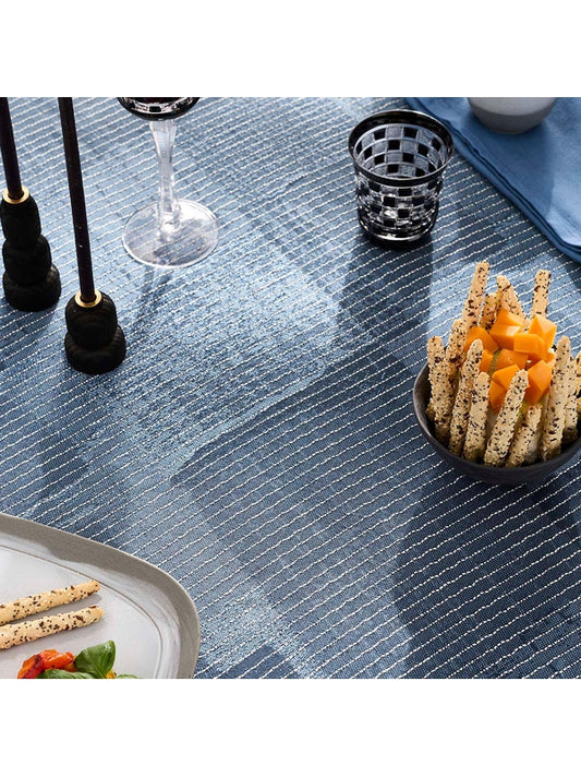 Nappe carree denim indigo 150x150 en coton prelave, vue de dessus