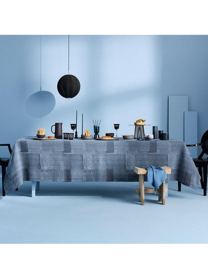 Nappe carree denim indigo 150x150 en coton prelave, vue de dessus
