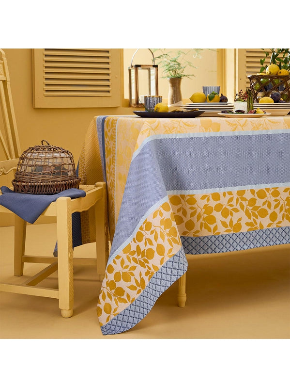 Nappe carrée jaune motif citrons Provence en coton 89x89