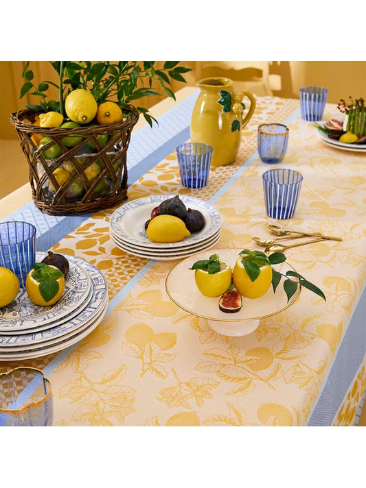 Nappe carrée jaune motif citrons Provence en coton 89x89