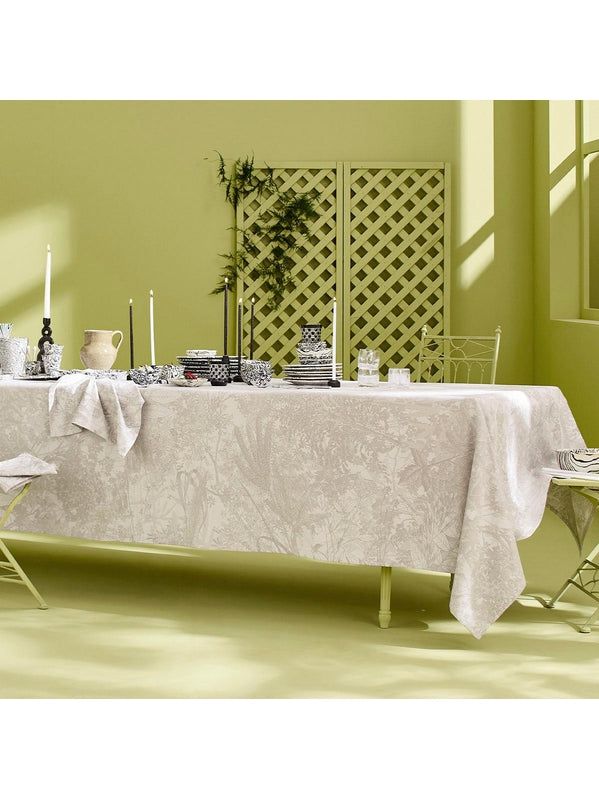Nappe carrée beige 89x89 en coton motif mille esprit jardins chanvre