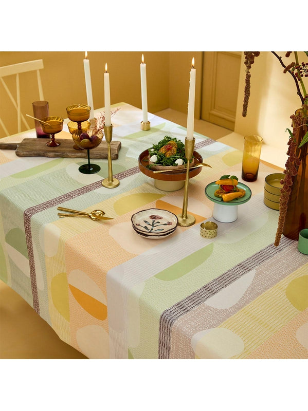 Nappe carrée 155x155 en coton motif Mille Galets coloris terre cuite