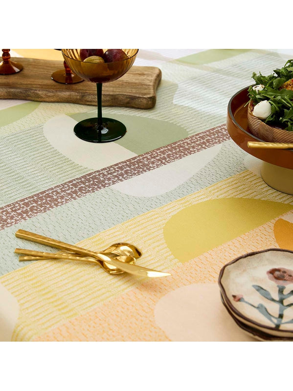 Nappe carrée 155x155 en coton motif Mille Galets coloris terre cuite