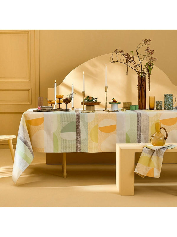 Nappe carrée 155x155 en coton motif Mille Galets coloris terre cuite