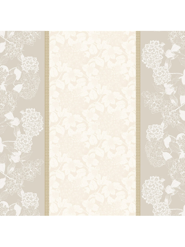 Tissu en coton beige Mille Hortensias naturel pour nappe sur mesure