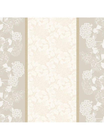 Tissu en coton beige Mille Hortensias naturel pour nappe sur mesure