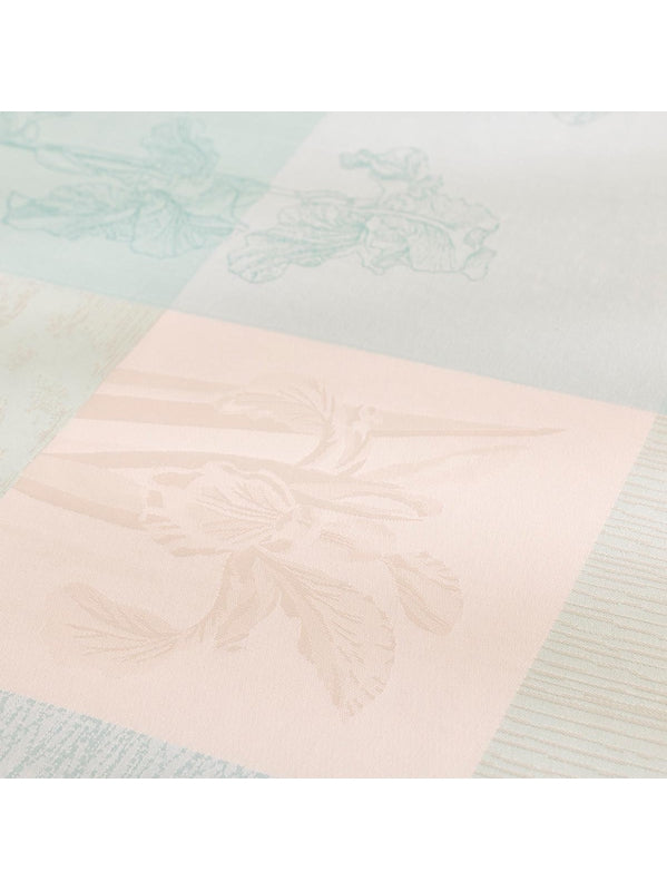 Nappe sur mesure en coton bleu aqua motif Mille Iris d’Eau, finition ourlets standards