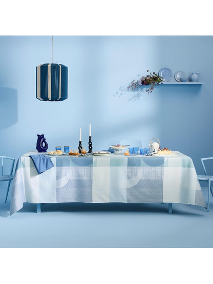 Nappe carrée bleu mille textures 89x89 cm en coton avec ourlets soignés