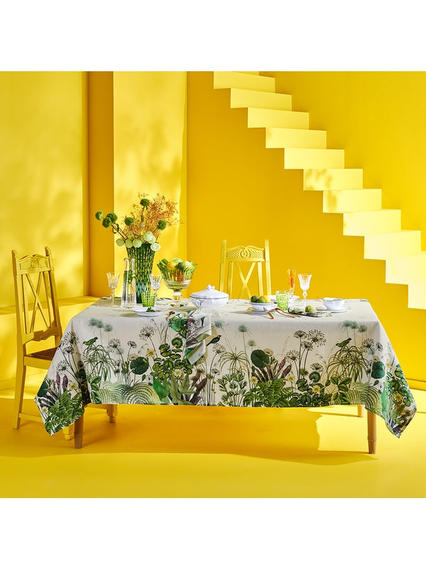 Nappe carrée motif nénuphars colorés sur fond parchemin 115x115 cm