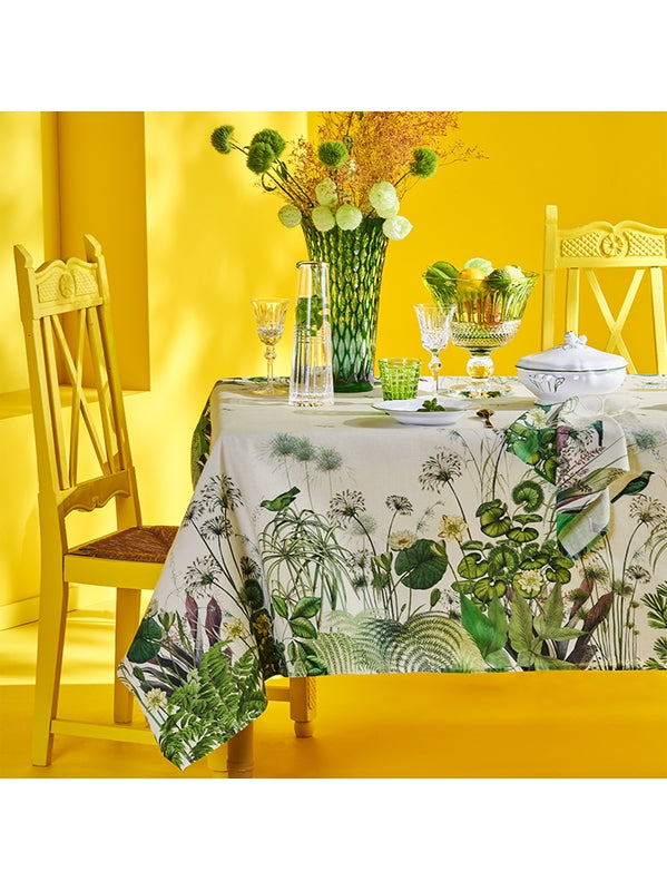 Nappe carrée motif nénuphars colorés sur fond parchemin 115x115 cm