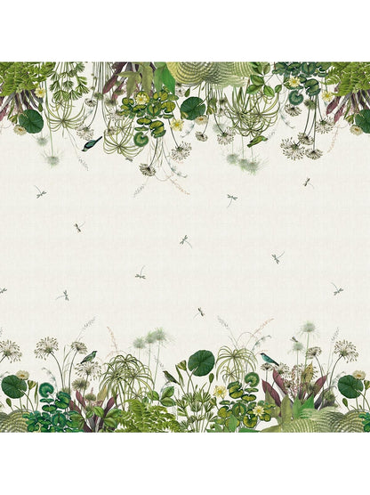 Nappe carrée motif nénuphars colorés sur fond parchemin 115x115 cm