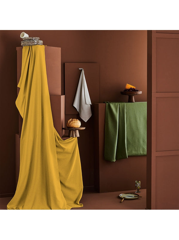 Tissu au mètre Paradia Curry jaune en coton pour nappe sur-mesure