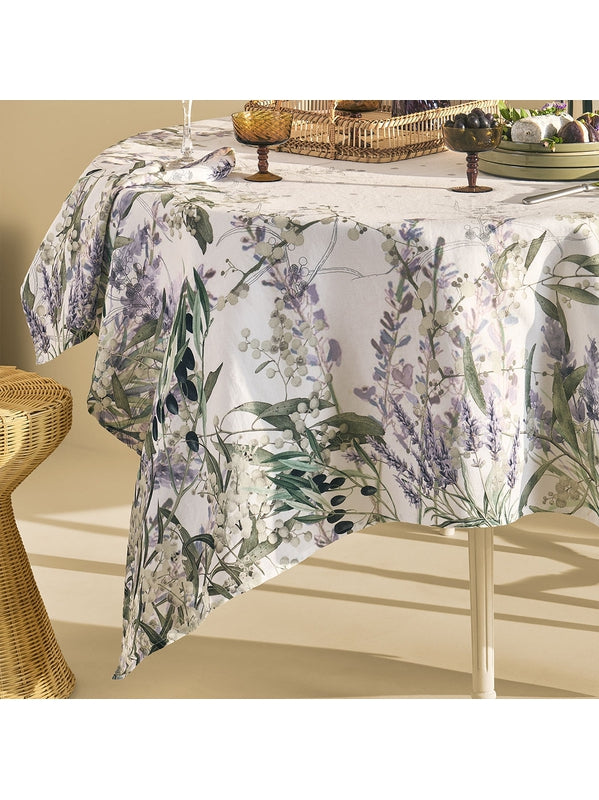 Nappe carrée mauve parfum de lavande 115x115 en coton et lin