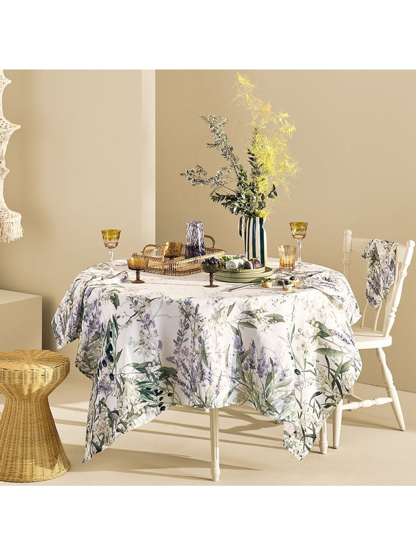 Nappe carrée mauve parfum de lavande 115x115 en coton et lin