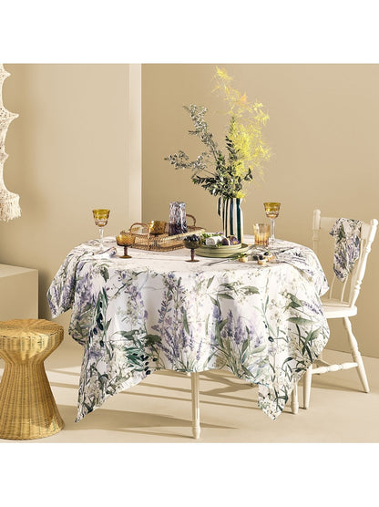 Nappe carrée mauve parfum de lavande 115x115 en coton et lin