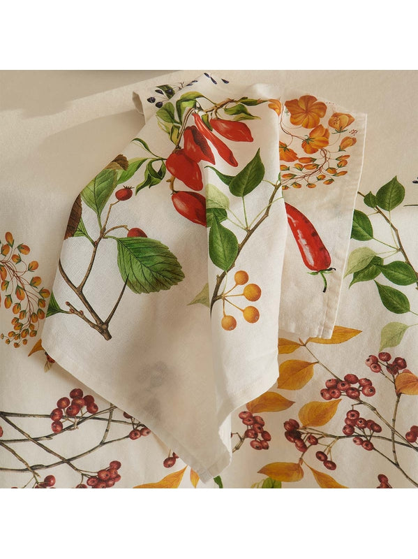 Nappe carrée rouge motif piments doux 115x115 en coton lin