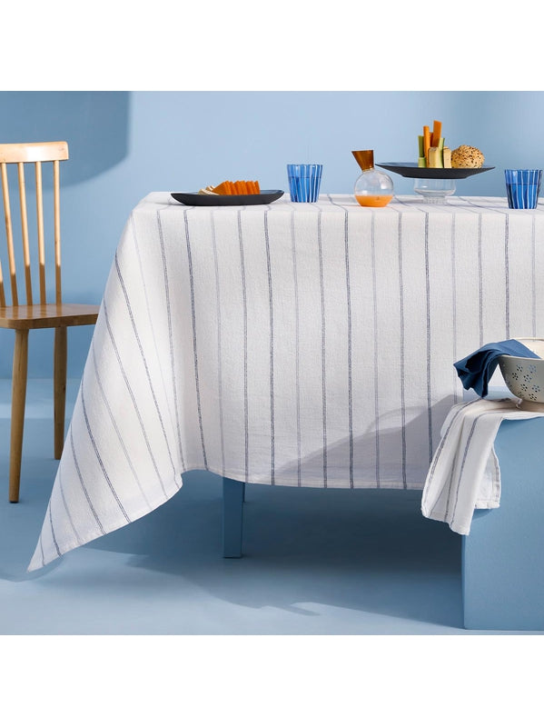 Nappe Rimini Blu en coton lavé blanc 160x160 à l'aspect légèrement froissé