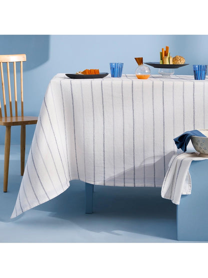 Nappe Rimini Blu en coton lavé blanc 160x160 à l'aspect légèrement froissé