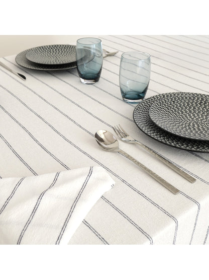 Nappe Rimini Nero 160x160 en coton lavé, coloris blanc, aspect froissé chic