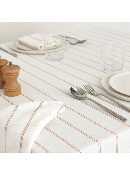 Nappe carrée Rimini terracotta 160x160 en coton lavé, coloris blanc, aspect froissé