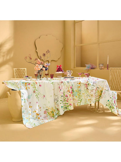 Nappe carrée rose Rosée du Matin Printemps 115x115 en coton et lin
