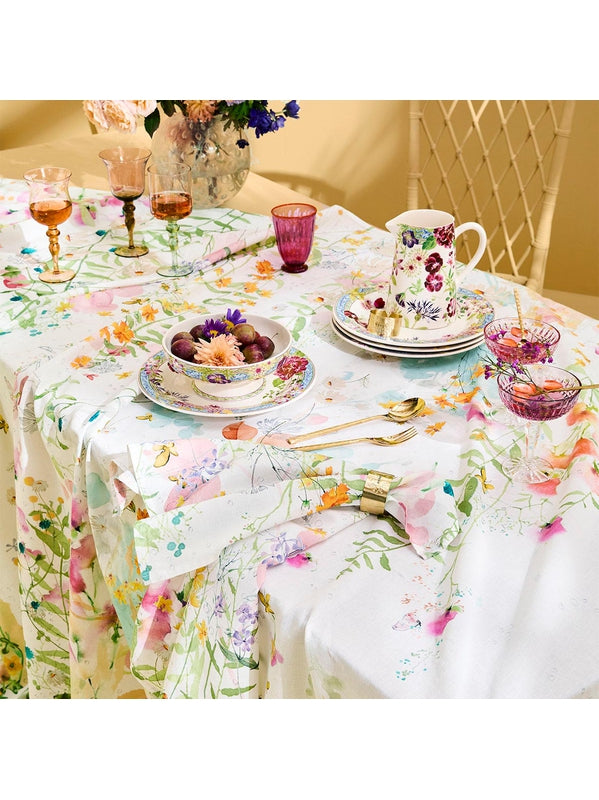 Nappe carrée rose Rosée du Matin Printemps 115x115 en coton et lin