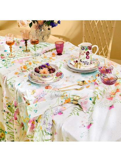 Nappe carrée rose Rosée du Matin Printemps 115x115 en coton et lin