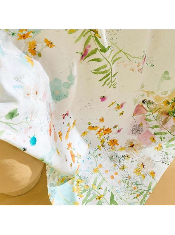 Nappe carrée rose Rosée du Matin Printemps 115x115 en coton et lin
