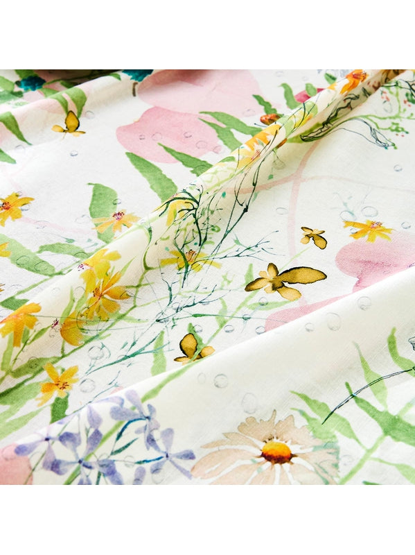 Nappe carrée rose Rosée du Matin Printemps 115x115 en coton et lin