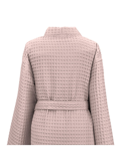 Peignoir femme rose poudre en coton avec col kimono, style détente