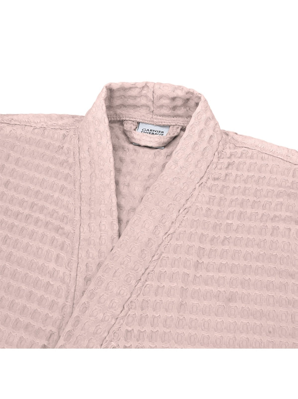 Peignoir femme rose poudre en coton avec col kimono, style détente
